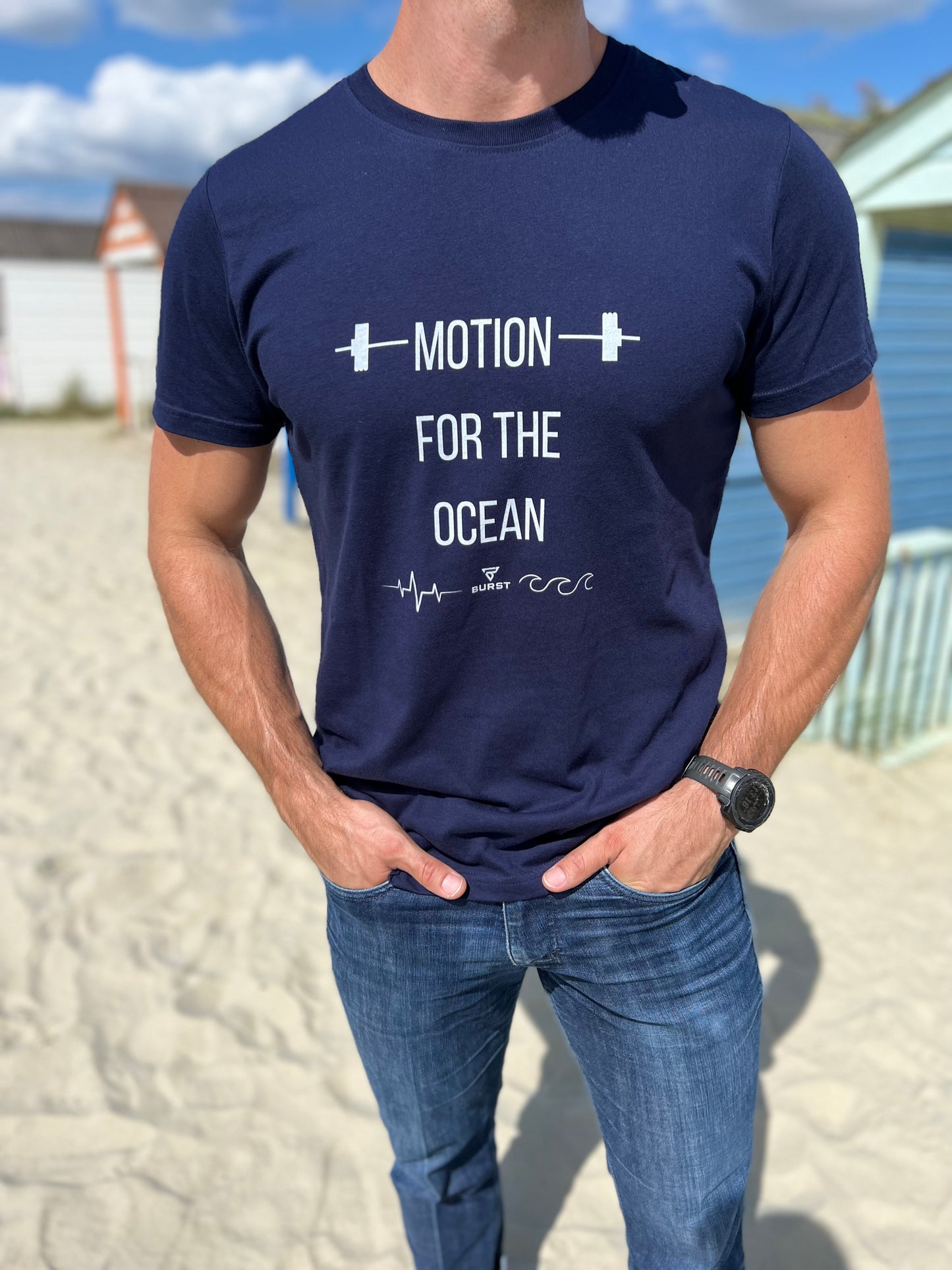 BURST Men's OCEAN Athleisure Motion Ocean Relaxed Fit Organic Cotton Tee (Navy)