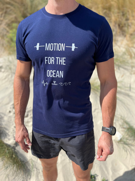 BURST Men's OCEAN Athleisure Motion Ocean Relaxed Fit Organic Cotton Tee (Navy)